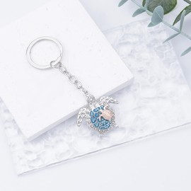 Sea Turtle Keychain for Car Keys Crystal Turtle Gifts for Women Girls Birthday Christmas Blue Sea Turtle Keychain Accessories for Women Men Daughter Son Turtle Charms Pendant for Car Keys