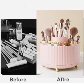 360 Degree Rotating Makeup Brush Holder Organizer Detachable Design 5 Slot Make up Brushes Cup for Cosmetics and Pencil Pen Organizer for Desk Makeup Organizer Skincare Storage for Vanity (pink2)