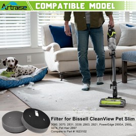 6 Pack 3080 3070 Filter for Bissell CleanView Pet Slim 3925 2831 3339 2903 2921 Pet Hair Eraser Slim 2897 PowerEdge 2900A, 2900, 3274 Vacuum, Compare to Part # 1623102