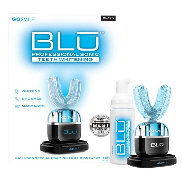 Go Smile Blu Hands-Free Teeth Whitening Toothbrush with Gum Massage and Sonic Blue Technology, Black