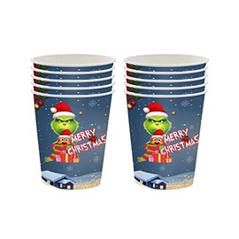 16Pcs Christmas Party Cups,Merry Christmas Tableware Decor Grinch Pattern Disposable Paper Cups Xmas Dinner Cups Tableware & Accessories for Birthday Christmas Party Supplies Table Decorations