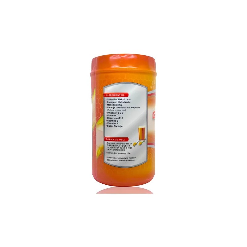Grenetina Hidrolizada Plus Naranja 1.1kg Supra Natura con Colágeno y