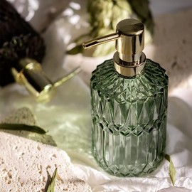 EMPO Seifenspender aus Transparentem Glas mit ABS-Kunststoff-Pumpe, Lotionspender für Küche, Bad (2er-Pack Grün)