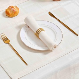 Homejoy Plaid Cloth Napkins Set of 8, Checkered Style Jacquard Fabric Polyester Washable Reusable Cloth Napkins for Kitchen Dining Restaurants Wedding Party 17X17 Inch Ivory