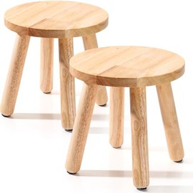 Wenqik 2 Pcs Wooden Step Stools 10 Inch Stool Matched Sensory Table Multi Purpose Solid Chair Round Small Chairs Four Legged Sitting Stool for Bedroom