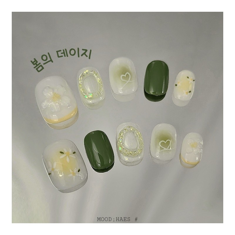 [M;H #] Spring Daisy handmade nail tips - Enter Lake