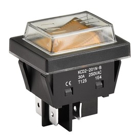 Heschen High Current Rocker Switch, 30A 250VAC, ON-OFF 2 Positions, DPST, 4 Terminals, T125, with Waterproof Cover (1, Orange), KCD2-201N-B