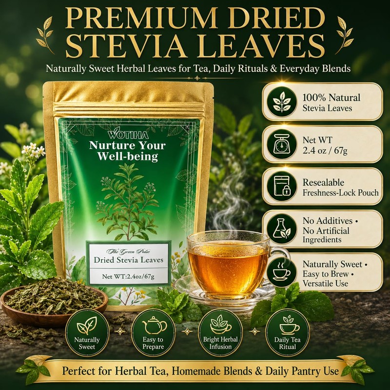 WOTIHA Dried Stevia Leaves, 100% Whole Natural Leaves, Zero Calorie