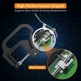 Neoteck Digital Thickness Gauge 1inch/25.4mm,0.0005inch/0.01mm LCD Display with Inch/MM Conversion One-Hand Quick Press Thickness Measuring Tool for Leather Paper Fabric Film etc.-Silver-Black