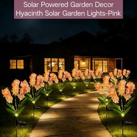 2 Pack Pink Hyacinth Solar Garden Lights, 8 Modes Waterproof Bendable Solar Stake Lights, Warm White Auto On/Off, 10-12H Runtime for Outdoor Garden Yard Patio Lawn, Mother's Day Spring Gifts for Mom