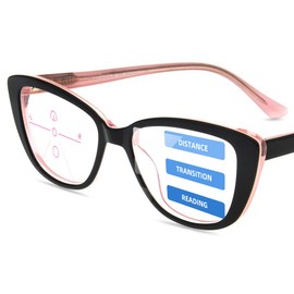 Firmoo Progressive Multifocal Cateye Blue Light Blocking Reading Glasses 3.0 for Women Men, Computer Anti Eyestrain Readers