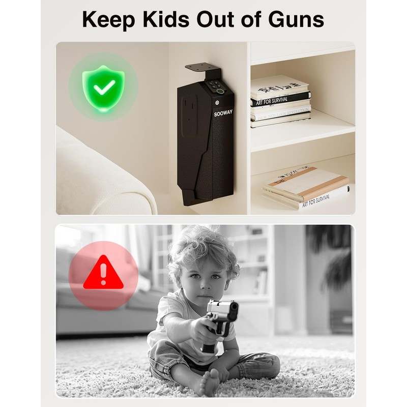 Gun Safe, Mounted Biometric Pistol Safe Drop Down Gun Lock