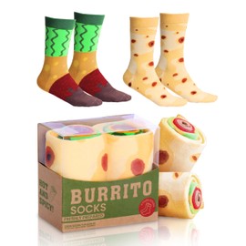 Pop Craze – 2 Pairs Burrito Socks in a box. One Size Fits Most. Novelty Food Socks. Funny Mexican socks. Burrito Socks for Birthday, Christmas, gift ideas for Men and Women.