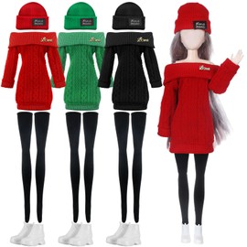 Geyoga 3 Set 12 Pcs Winter Christmas Doll Clothes and Accessories 12 Inch Doll Suit Doll Pants Shoes Sweater Outfits, Dolls are Not Included(Red, Green, Black)