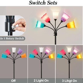 GyroVu Medusa LED Floor Lamp, Multi Head Modern Tall Lamp with Adjustable Gooseneck Standing Lamps Led Tall Lamp for Living Room Bedroom Kids Room Office 6 Color Lampshades Bulb Not Included Black