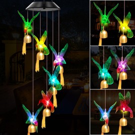 WENANA Green Hummingbird Bell Solar Wind Chimes Color Changing Lights Outdoor, Best Gifts for Mom Grandma Women Wife Aunt Daughter Sister, Unique Mobile Wind Chime, Mothers Day Yard Decor