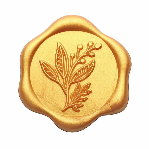 Yoption Gold Eucalyptus Leaves Adhesive Wax Seal Stickers, 50 Pack,