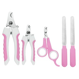 5Pcs Dogs and Cats Grooming Nail Clippers Kit Pet Claws Nail Clipper Trimmers, with Protective Guard Lock to Avoid Over Cutting, Professional Trimmers for Large and Small Cat and Dog Animal. (Pink)
