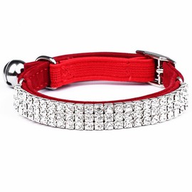 Diamond Dog Cat Collar with Bell, Red Rhinestone Dog Cat Collars for Small Dogs, Bling Rhinestones and Safety Buckle Collar for Small Dogs and Cats