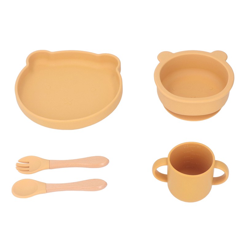 Baby Feeding Set Cute Bear Shape Soft Safe Silicone Toddler