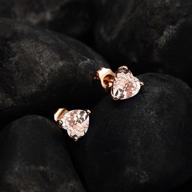 JIANGXIN Rose Gold Cute Popular 925 Silver Heart Earrings, Women's K18 Morganite Earrings, High Transparency, Single Ground, Simple, 18K Rose Gold Plated, Hypoallergenic, Elegant, For Both Ears,