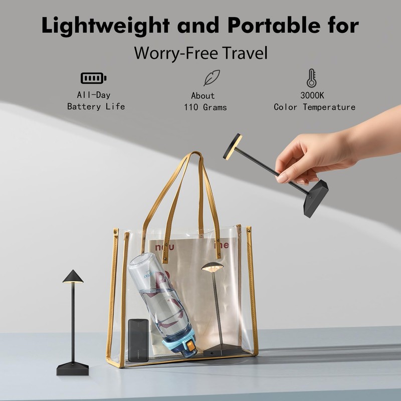 FUNTAPHANTA 3 Pack Black Small Cordless Table Lamps Rechargeable, Battery