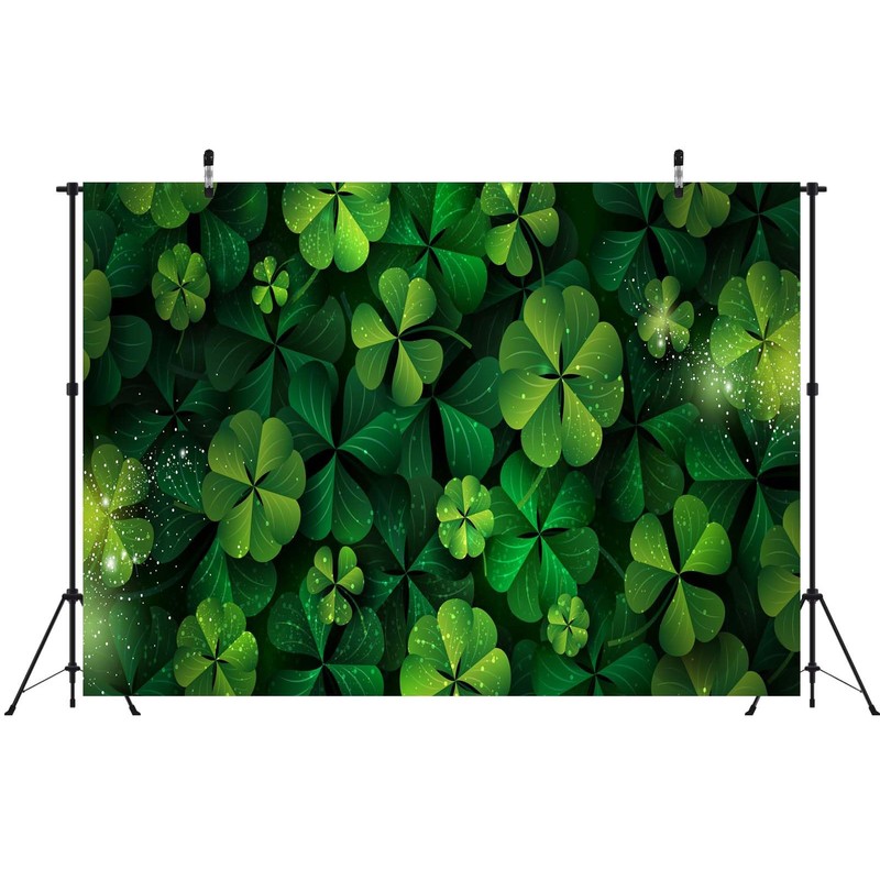 CORFOTO 5x3ft Fabric Green Clover Leaves Backdrop Green Shamrock Background