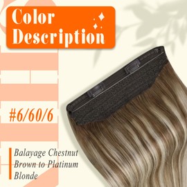 Fshine Invisible Wire Hair Extensions Real Human Hair Color Chestnut Brown to Platinum Blonde and Brown Balayage Remy Hair Fish Line Extensions 12 Inch Secret Hair Extensions Onepiece 70 Grams