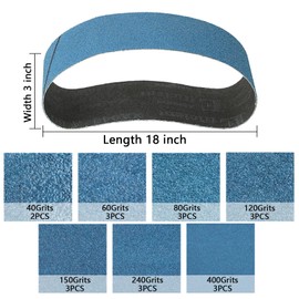 3x18 Inch Sanding Belts, 20 Packs Belt Sander Paper 40/60/80/120/150/240/400 Assorted Grits Abrasive Belts for Belt Sander, Aluminum Oxide Sanding Belts (3x18 Inch)