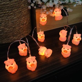 Sezrgiu Cute Pig String Lights for Girls Room Piggy Fairy Lights 5.4 ft 10 LED Pig Theme Decoration Indoor String Lights for Children Bedroom Birthday Theme Party Decoration (USB Powered)