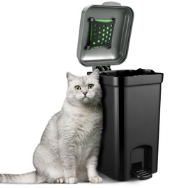 Mounting UP Pet Litter Trash Can for Outdoor & Indoor Dog Cat Waste Station with Lid Hands-Free Pedal 2.1 Gallon Inner Bin Home Kitchen with 20PCS Trash Bags & Activated Carbon Bag ABS-8L-GB