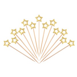 Gold Star Cocktail Picks, 5.5 Inch Long Decorative Toothpicks Skewers for Appetizers, Fruits and Drink Garnish, Christmas & New Year Holiday Events Party Supplies