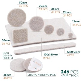 ARCEDUS Felt Furniture Pads 246 pcs Beige Chair Feet Protectors Hardwood Floors No Slip