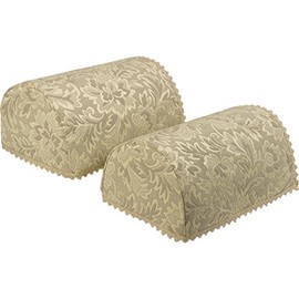 Classic Home Store Decorative Pair of Standard Round Arm Caps Traditional Floral Jacquard (Mushroom)