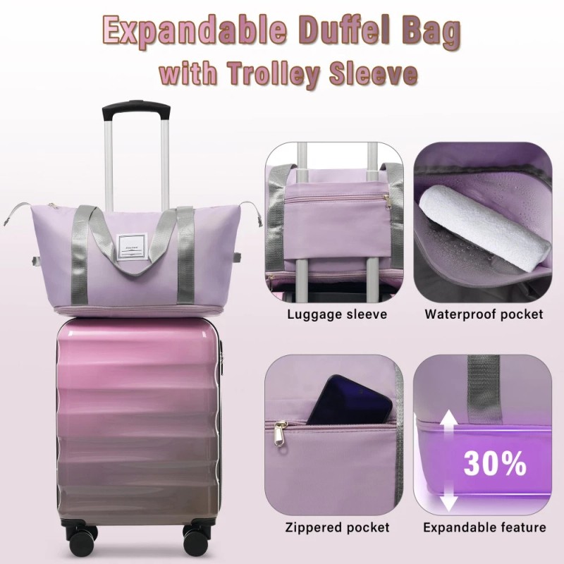 Unbranded 20" Carry-on Luggage with Cup Holder Lightweight Glossy Hardshell
