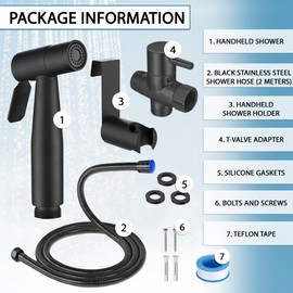 Bidet handbrause für toilette schwarz rostfreier Stahl kompletter Bausatz mit 2 Meter extra langem flexiblen Schlauch Halterung und Umlenkventil