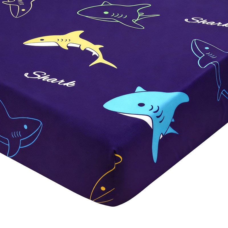 Fitted Crib Sheet for Boys Girls,Blue Shark,52x28 in