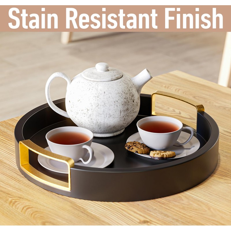 Round Decorative Tray - 12 Inch Round Black Tray with