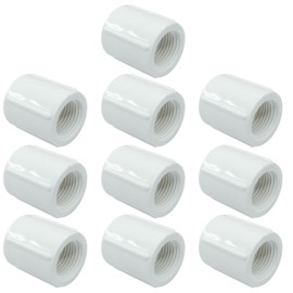 Zorveiio 10 Pcs 1/2 Inch Female to Female Threaded PVC Fittings, Double Threaded Pipe Coupling Connector, White Pipe Adapter for Sprinkler, Drip Irrigation System, Swimming Pools