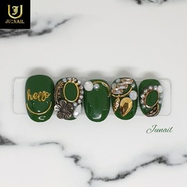 Gold Picture Frame Handmade Nail Tips - Long Round / 골드액자 수제네일팁 - 롱라운드