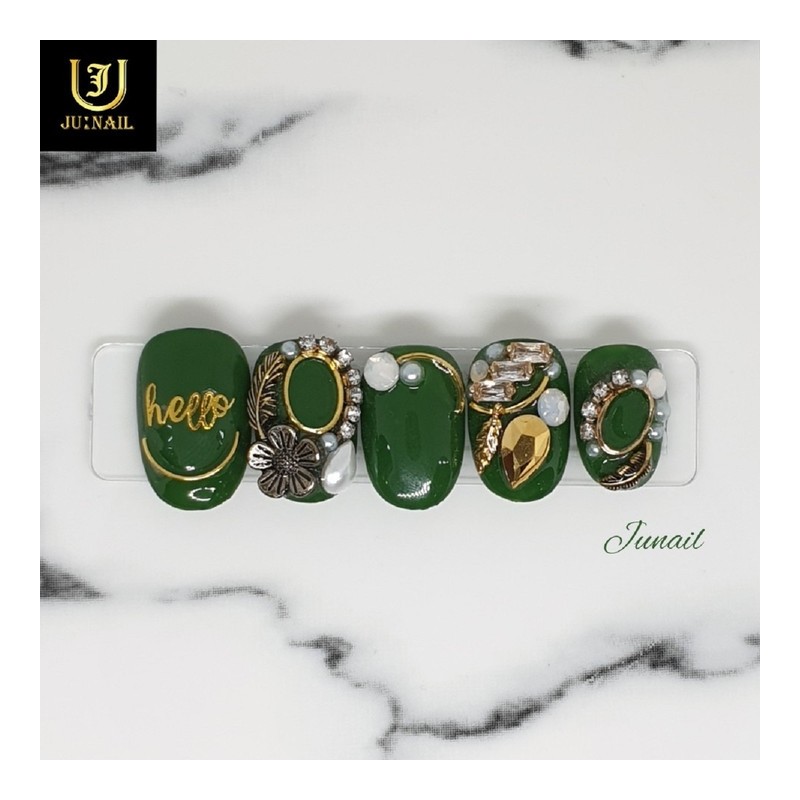 Gold Picture Frame Handmade Nail Tips - Long Round /