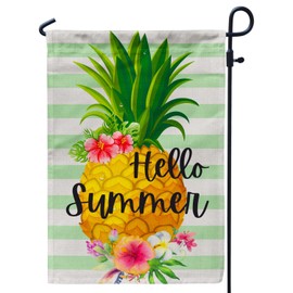Hello Summer Pineapple Garden Flag, 12x18 Inch Flower Decorated Garden Flag - Perfect for Your Outdoor Hanging Decorations
