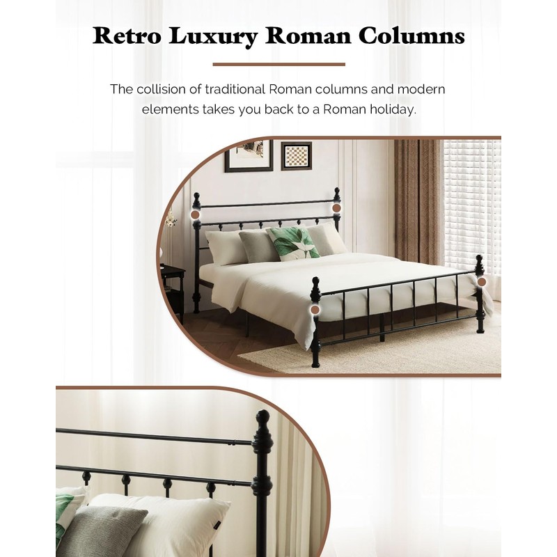 Metal Platform Bed Frame with Arched Headboard, Sturdy Heavy Duty