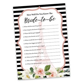 Inkdotpot 50-Pack Floral Eiffel Tower Who Know The Bride Best How Well Do You Know The Bride Bridal Shower Bachelorette Party Game Activity Cards