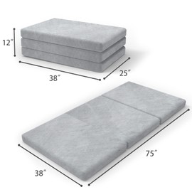 SINWEEK Tri-Folding Mattress Foam Topper 38 x 75 x 4 Inch Folding Pad with Removable Cover