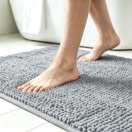 LWYYQB Chenille Bathroom Rugs Mats Carpet 30”x18”,Super Soft Absorbent Quick Dry,Non Slip Indoor Area Rug for Tub and Shower Entryway Lightweight Machine Washable for Bedroom,Kitchen-Light Grey