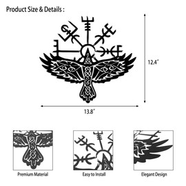 Rajukit Metal Nordic Crow Wall Art with Intricate Celtic Symbols & Sacred Geometry – Unique Gothic Home Accents for Striking Viking & Celtic Inspired Spaces