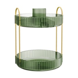 SONGMICS SONGMICS Makeup Organiser Rotating, 2-Tier Round Skincare Organiser, Customisable, Toiletries Cosmetics Organiser, Gift, Pale Green JKA012C01