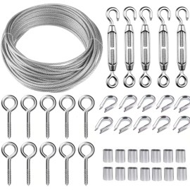 Kuahome Outdoor Turnbuckle Wire Tensioner Kit 1/16 Vinyl Coated 100Ft Stainless Steel