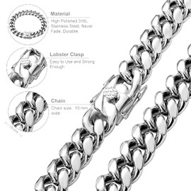 WinTrend Cuban Link Chain Necklace or Bracelet with Design Box Clasp for Men Boys 6MM/8MM/10MM/12MM/15MM/18MM Silver Color Stainless Steel Hip Hop Miami Curb Chains 7.5-30 inch, nothing